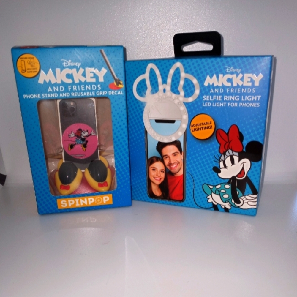 Mickey and friends phone stand and reusable grip decal with selfie ring light